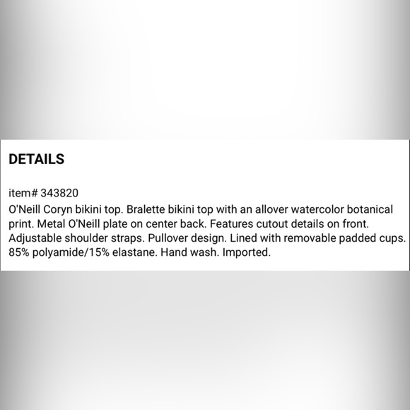 NWT O’Neill Coryn Bikini Bralette Top - Picture 6 of 6